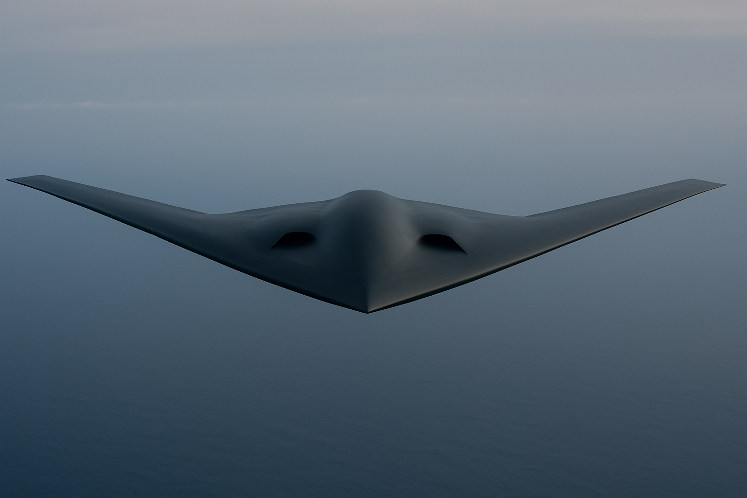 Frontera Space’s official aircraft concept render, viewed from the front above the ocean