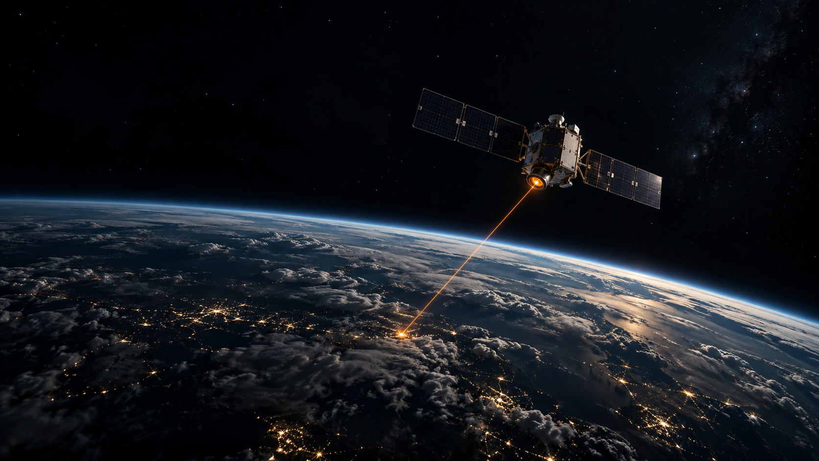 Concept visualization of a generic satellite with an optical link above Earth; not actual Sumeria hardware
